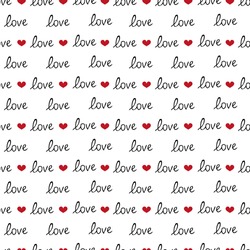 Hand drawn seamless pattern with text love. Valentines Day. Red heart. Vector illustration
