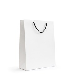 blank white paper bag on white background with original shadow