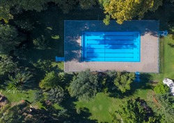Aerial view of swimming pool. Top view.
