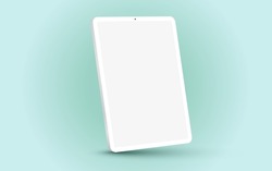 White 3D realistic tablet PC mockup frame with angle blank screen.