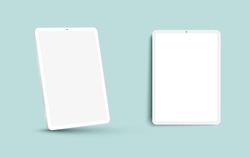 White 3D realistic tablet PC mockup frame with different angles blank screen.