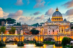 St.Peter's basilica and Ponte Vittorio Emanuele II bridge in Vatican, Rome.Italy
