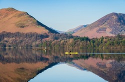 Derwentwater lake with clear reflection in Lake District, Cumbria. England