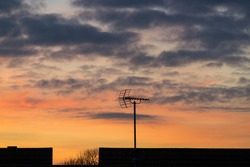TV antenna with sunset sky 