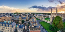 Cambridge aerial panorama at sunset