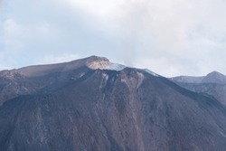 Crater of the active Italian volcano Stromboli - Italy