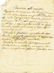 Old paper sheet with a recipe in Italian written by hand