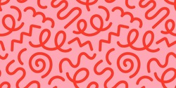 Fun red line doodle seamless pattern. Creative abstract style art background for children or trendy design with basic shapes. Simple childish scribble wallpaper print.