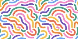 Colorful line doodle seamless pattern. Creative minimalist style art background, trendy design with basic shapes. Modern abstract color backdrop.