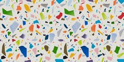 Colorful terrazzo flooring seamless pattern with bright color marble rocks. Realistic interior material background of mosaic stone. Trendy fashion print wallpaper for textile project or web backdrop.