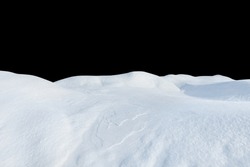 Snow drifts on a black isolated background. Snowy landscape of the hills of the North.