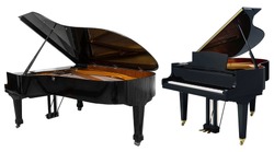 classical musical instrument Grand piano with open top, set of two pianos isolated on a white background