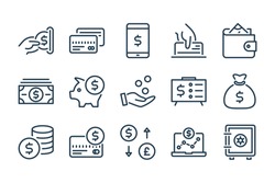 Money and Payment line icons. Finance, Dollar and Cash vector linear icon set.