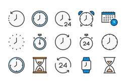 Time and clock color line icons. Vector linear icon set.