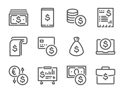 Money and Payment line icons. Banking and Finance vector outline icon set.