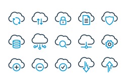 Cloud Computing, Computer cloud and Cloud Hosting related line icons. Cloud storage and Network Vector icon set.