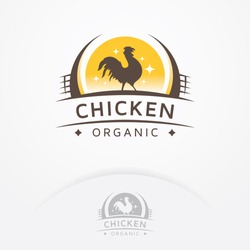 Chicken organic logo. Rooster badge, emblem or logo design. Chicken meat and eggs. Farms logo template