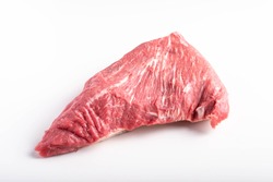 isolated raw tri tip beef steak meat on white background