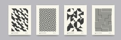 Retro black and white geometric pattern background, vector abstract circle, triangle and square lines art. Trendy bauhaus pattern backgrounds op-art set