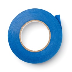 Top view of blue plastic duct tape isolated on white