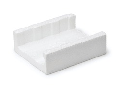 Piece of expanded polystyrene foam profile isolated on white
