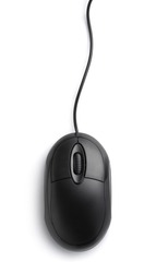 Top view of black computer mouse isolated on white