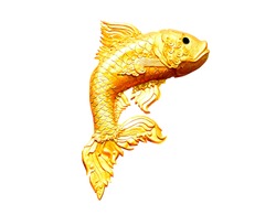 The golden fish of statue on isolate white background