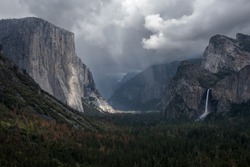 Storm clouds building over Yosemite Valley, viewed from Tunnel View.