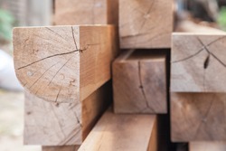 Wood timber construction material Stock in warehouse.