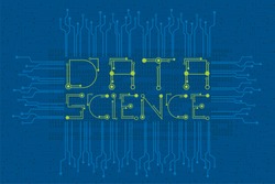 Big data and data science concept with digital and electronics font style and digital data flowing as background.