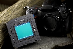 Capturing Perfection: 4K Close-Up of Digital Camera Sensor on Stone