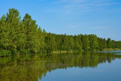 Reflection of trees in lake in Vaasa, Finland