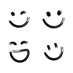Hand drawn smile set, smiling, winking laughing emoji. Vector Illustration .