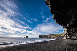 Most beautiful black sands beach of Vik in Iceland