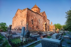 Church of Saint Gayane, a famous Armenian martyr with cemetary at sunrise. A popular place of worship and tourist attraction