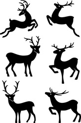 Six deer silhouettes isolated on white background