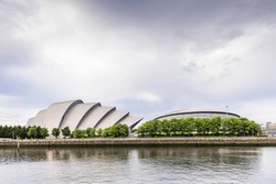 The SEC Armadillo and the SSE Hydro buildings on the river Clyde waterfront in Glasgow, Scotland