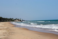 Serenity Beach PuducherryIndia- Feb 2022 : Clean beach view in the noon