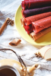 Traditional dried fruit and berries snack, well known as Pastila or Fruit Leather