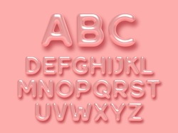 3d glossy pink alphabet vector set. Realistic romantic typeface. Decorative letters for Valentines, Mothers day, wedding banner, cover, birthday or anniversary, holiday party.