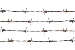 Barbed wire on white background.