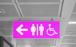 Washroom sign with male, female, disabled person silhouettes