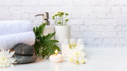 Spa beauty massage health wellness. Spa Thai therapy treatment aromatherapy for body woman with white flower nature candle for relax and healthy care.  Lifestyle and cosmetic Concept