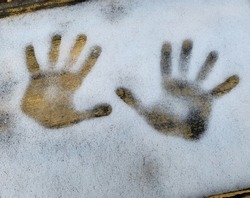 Winter white snow hands touch