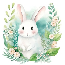 
Cutie Bunny with flowers watercolor paint