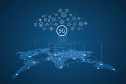 Cloud computing in 5g generations. The world of communication by smartphone or tablet. Social network connections. Business big data technology concept.