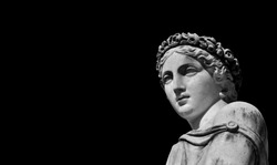 Ancient Roman or Greek goddess marble statue (Black and White with copy space)