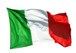 Italian flag fluttering in the wind. Green, White, Red are Italian national colors (Isolated on white background)