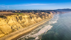 Aerial of beach in Blacks Beach, San Diego, California.