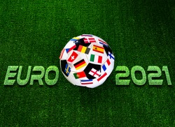 Euro 2021 football championship. Soccer ball with flags of European countries